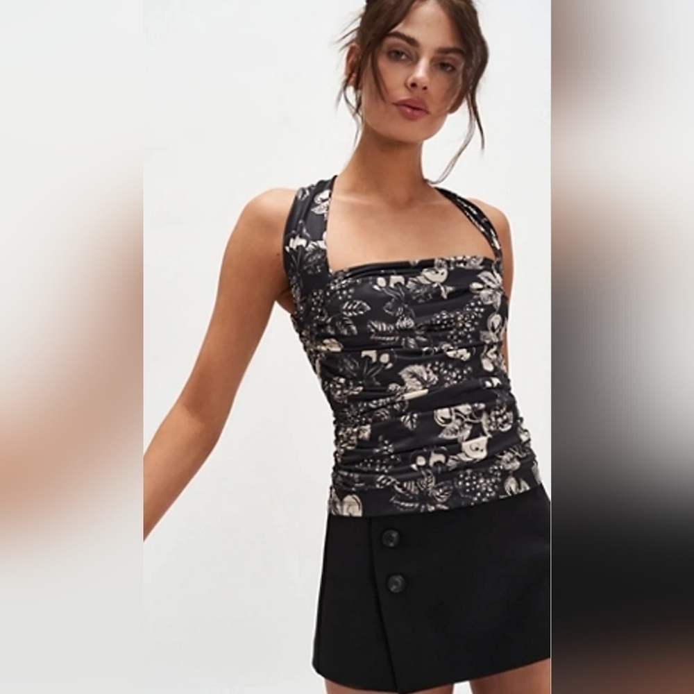 Free People Tommie Black And White Floral Knit Top Size Small